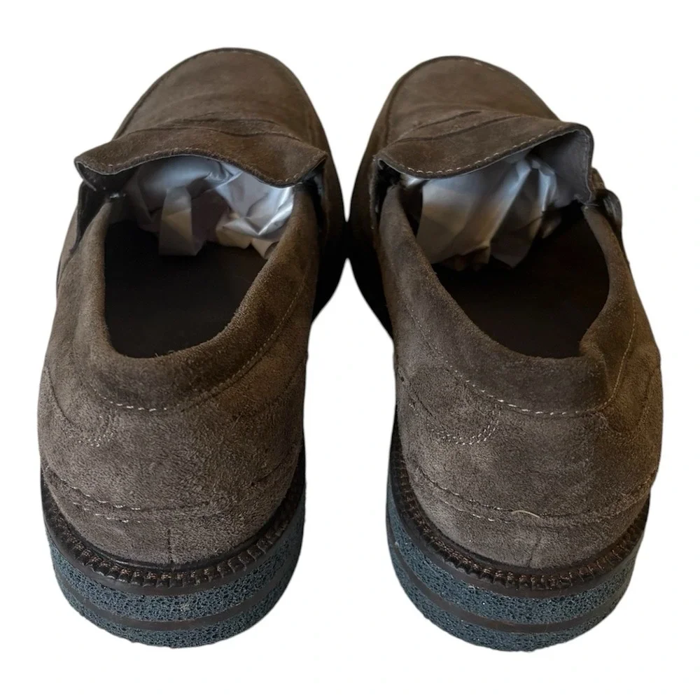 Donald J. Pliner Taupe Suede Penny Loafers